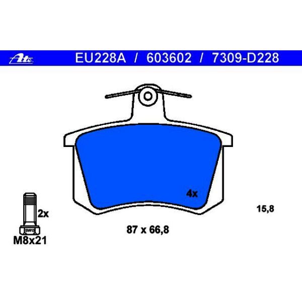 Disc Brake Pad Set - Rear for 1992-1994 Audi S4 (ATE Coated 603602)