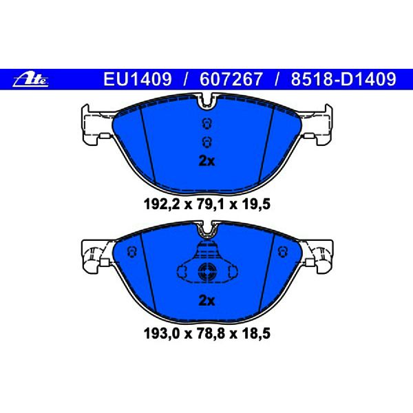 Disc Brake Pad Set - Front for 2013-2015 BMW ActiveHybrid 7 (ATE Coated 607267)
