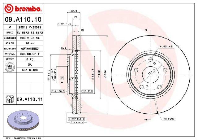 Disc Brake Rotor - Front for 2002-2003 Lexus ES300 (Brembo 09.A110.11)