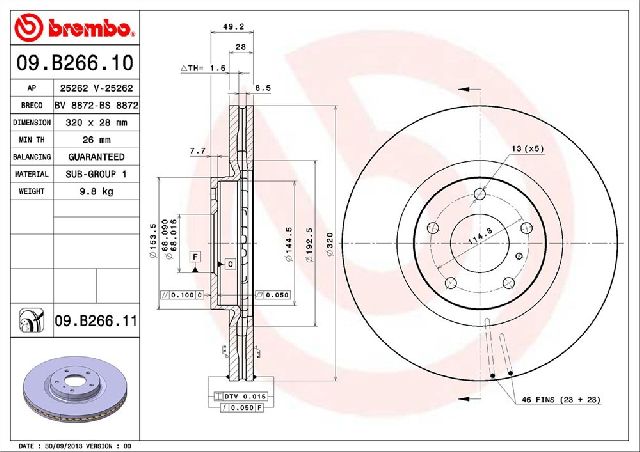 Disc Brake Rotor - Front for 2003-2006 INFINITI FX35 (Brembo 09.B266.11)