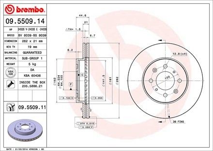 Disc Brake Rotor - Front for 1995-2005 Honda Civic (Brembo 09.5509.11)
