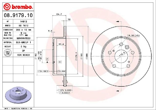 Disc Brake Rotor - Rear for 1994-1996 Lexus ES300 (Brembo 08.9179.10)