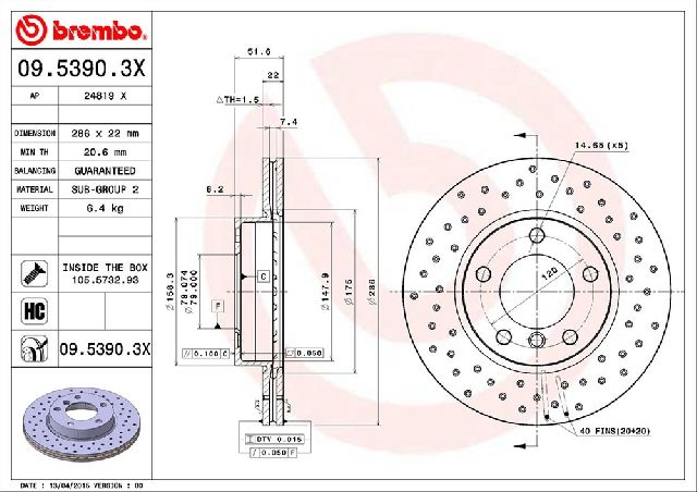 Disc Brake Rotor - Front for 2000 BMW 323Ci (Brembo 09.5390.3X)