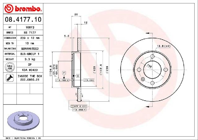 Disc Brake Rotor - Front for 1981-1982 Audi Coupe (Brembo 08.4177.10)