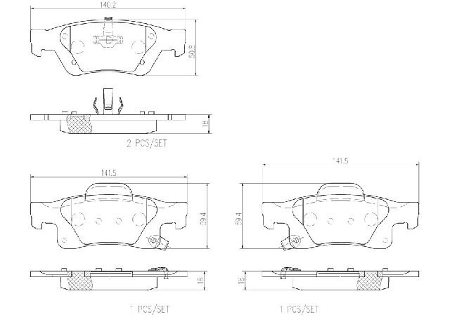 Disc Brake Pad Set - Rear for 2011-2022 Dodge Durango (Brembo P37016N)