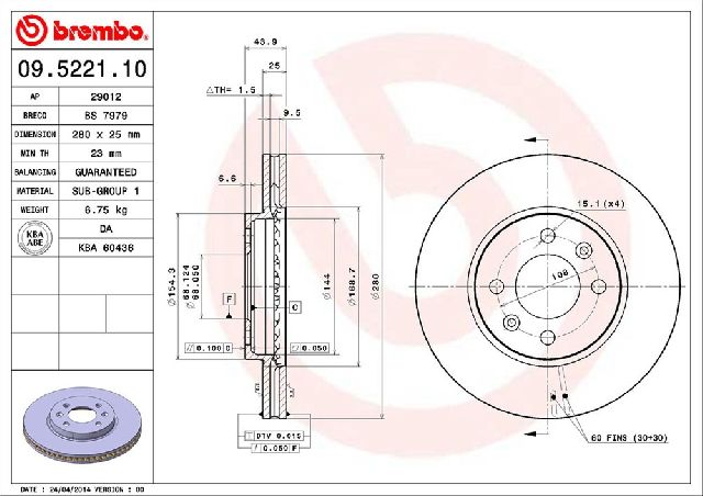 Disc Brake Rotor - Front for 1988-1998 Saab 9000 (Brembo 09.5221.10)