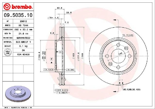 Disc Brake Rotor - Front for 1988-1993 Saab 900 (Brembo 09.5035.10)