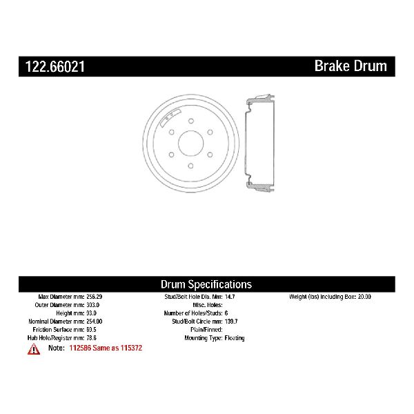 Brake Drum - Rear for 1992-1994 Chevrolet Blazer (Centric 122.66021)