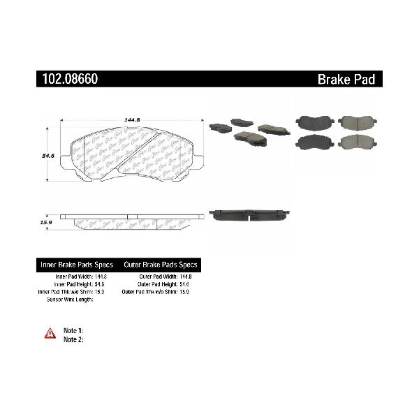 Disc Brake Pad Set - Front for 2008-2014 Dodge Avenger (Centric 102.08660)