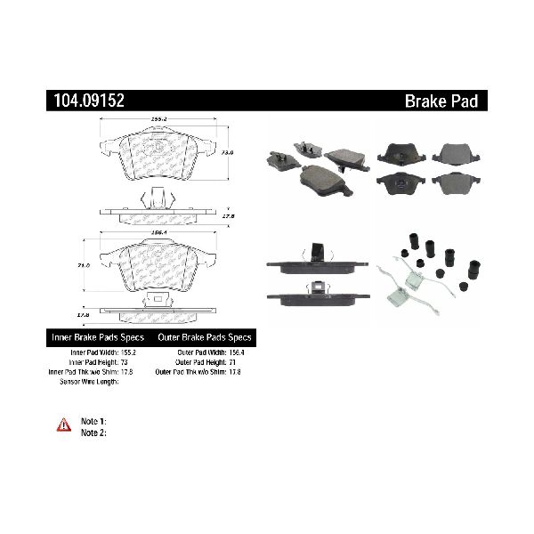 Disc Brake Pad Set - Front for 2005-2011 Volvo V50 (Centric 104.09152)