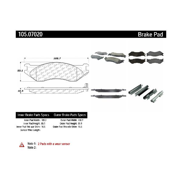 Disc Brake Pad Set - Front for 1999-2002 Dodge Ram 1500 Van (Centric 105.07020)
