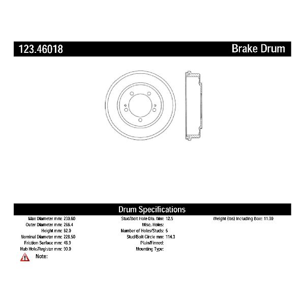 Brake Drum - Rear for 1995-2005 Chrysler Sebring (Centric 123.46018)