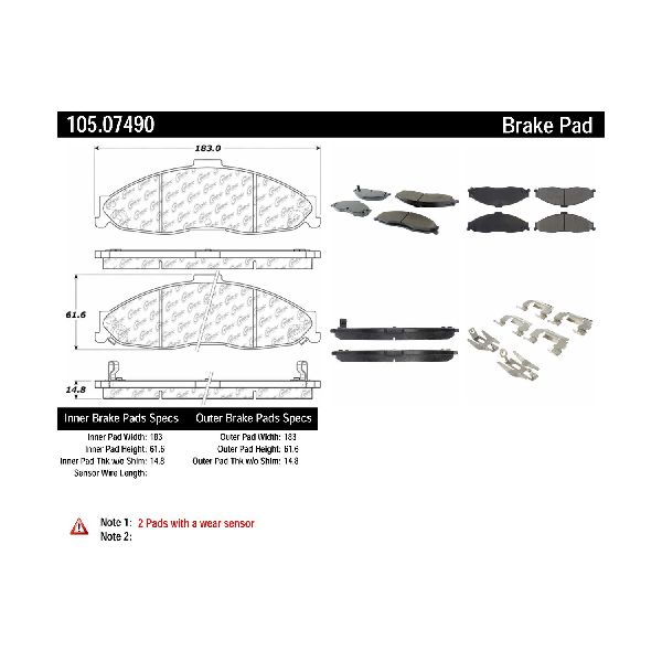 Disc Brake Pad Set - Front for 1998-2002 Pontiac Firebird (Centric 105.07490)
