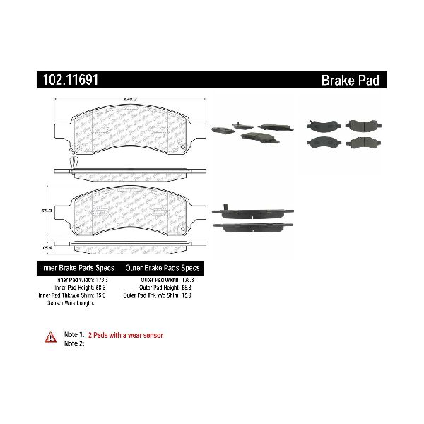 Disc Brake Pad Set - Front for 2007-2010 Saturn Outlook (Centric 102.11691)