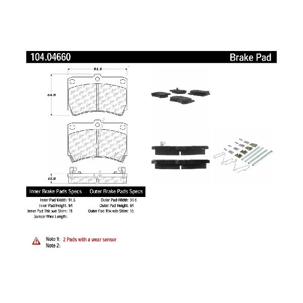 Disc Brake Pad Set - Front for 2001-2002 Kia Rio (Centric 104.04660)