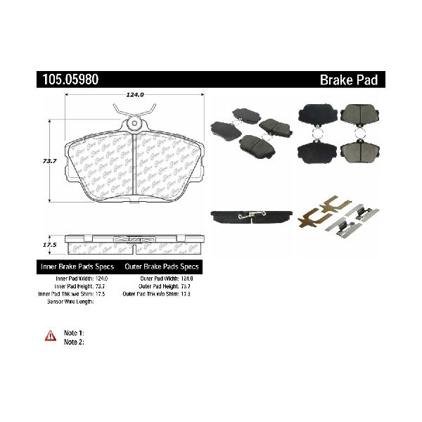 Disc Brake Pad Set - Front for 1996-2007 Ford Taurus (Centric 105.05980)