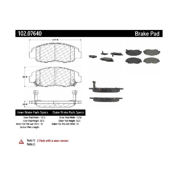 Disc Brake Pad Set - Front for 2010-2014 Honda Insight (Centric 102.07640)