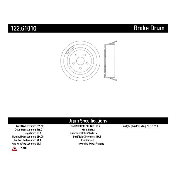 Brake Drum - Front for 1965-1970 Ford Falcon (Centric 122.61010)