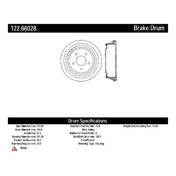 Brake Drum - Rear for 1992-1997 GMC Jimmy (Centric 122.66028)
