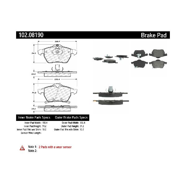 Disc Brake Pad Set - Front for 1997-1998 Saab 900 (Centric 102.08190)