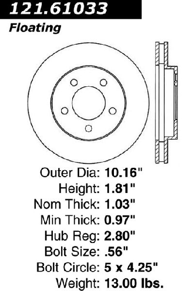 Disc Brake Rotor - Front for 1991-1993 Ford Taurus (Centric 121.61033)