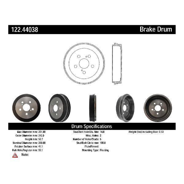 Brake Drum - Rear for 2004-2008 Toyota Prius (Centric 122.44038)