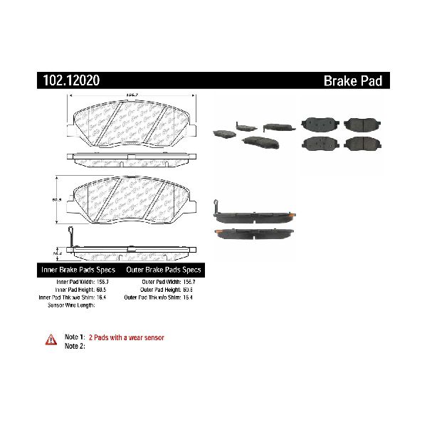 Disc Brake Pad Set - Front for 2007-2009 Hyundai Entourage (Centric 102.12020)