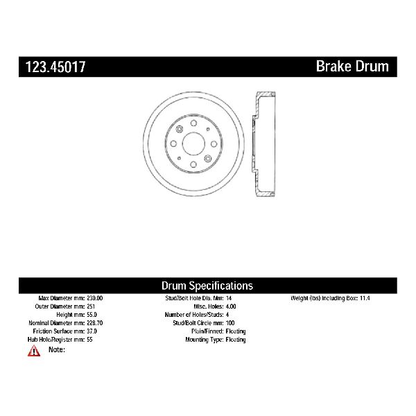 Brake Drum - Rear for 1990-1991 Mazda Protege (Centric 123.45017)