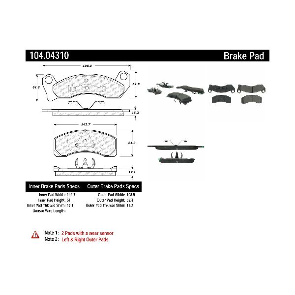 Disc Brake Pad Set - Front for 1987-1988 Ford Thunderbird (Centric 104.04310)