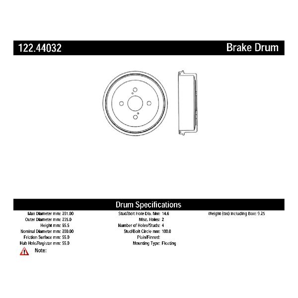 Brake Drum - Rear for 1993-2002 Toyota Corolla (Centric 122.44032)