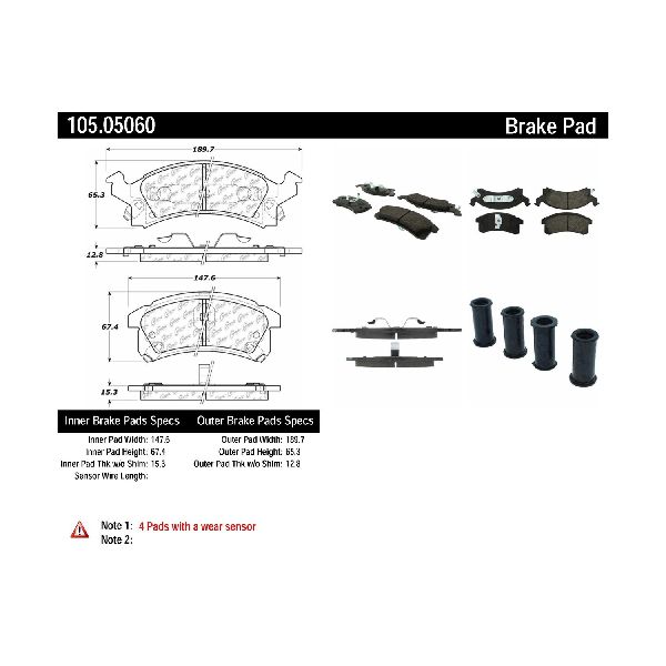 Disc Brake Pad Set - Front for 1992-2005 Chevrolet Cavalier (Centric 105.05060)