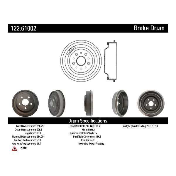 Brake Drum - Rear for 1963-1968 Ford Falcon (Centric 122.61002)