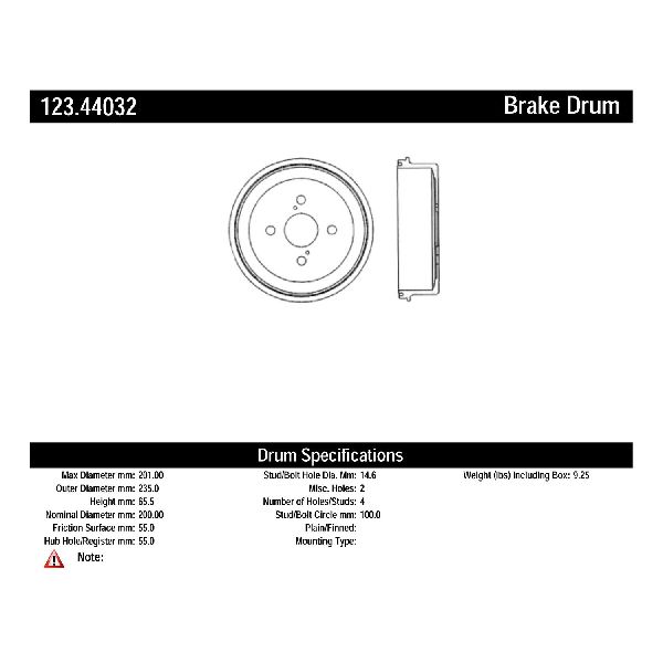 Brake Drum - Rear for 1993-2002 Toyota Corolla (Centric 123.44032)
