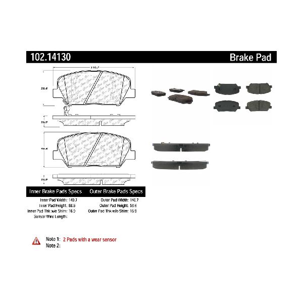 Disc Brake Pad Set - Front for 2011-2015 Kia Optima (Centric 102.14130)