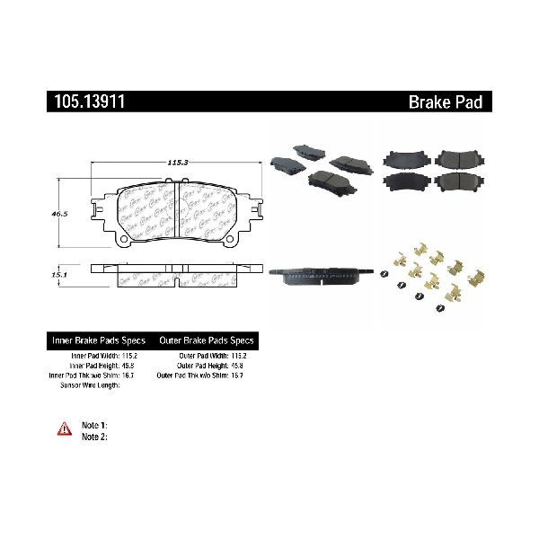 Disc Brake Pad Set - Rear for 2016-2020 Lexus IS300 (Centric 105.13911)