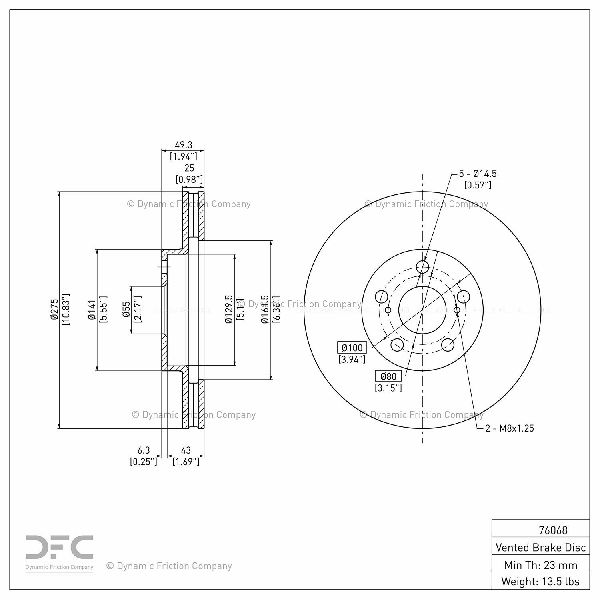 Disc Brake Rotor - Front for 2000-2005 Toyota Celica (Dynamic Friction 604-76068)