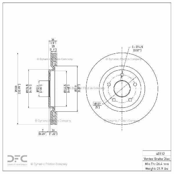 Disc Brake Rotor - Front for 2017-2025 Chrysler Pacifica (Dynamic Friction 600-40112)