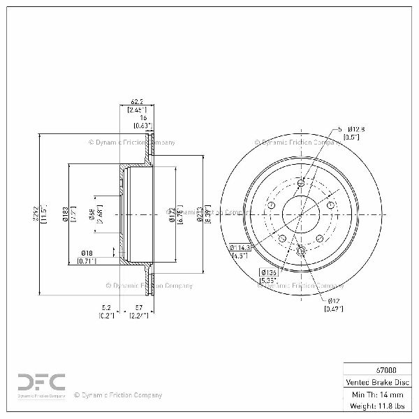 Disc Brake Rotor - Rear for 2014-2017 Nissan Juke (Dynamic Friction 604-67088)