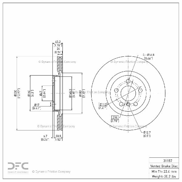 Disc Brake Rotor - Front for 2016-2022 BMW X1 (Dynamic Friction 604-31157)