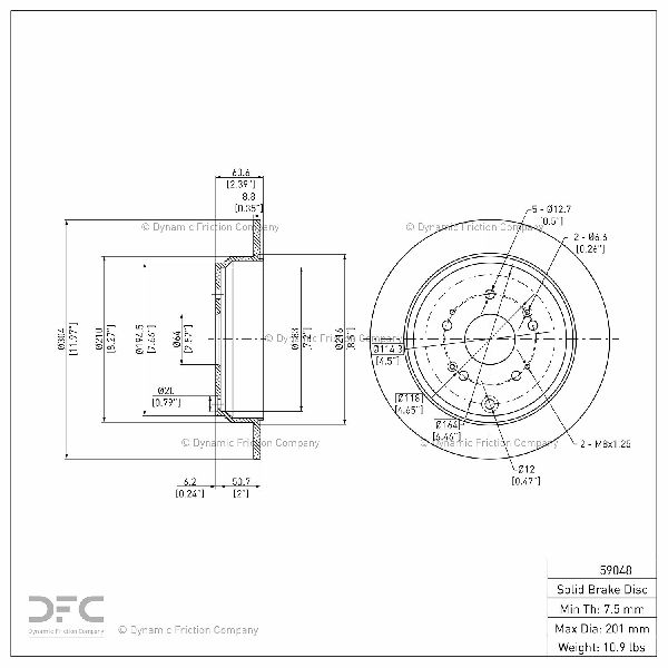 Disc Brake Rotor - Rear for 2005-2016 Honda CR-V (Dynamic Friction 604-59048)