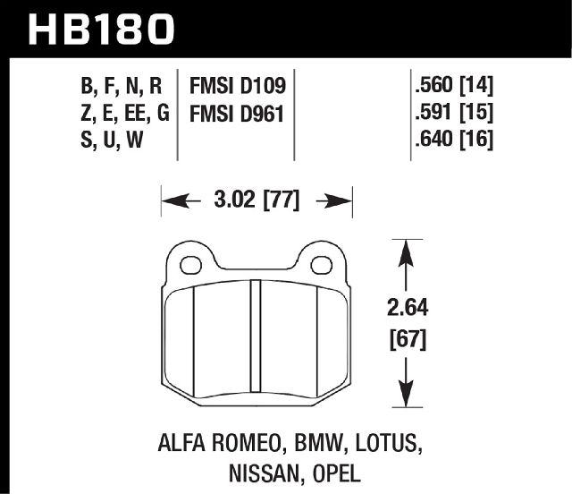 Disc Brake Pad Set - Front for 1977-1982 BMW 320i (Hawk Performance HB180F.560)