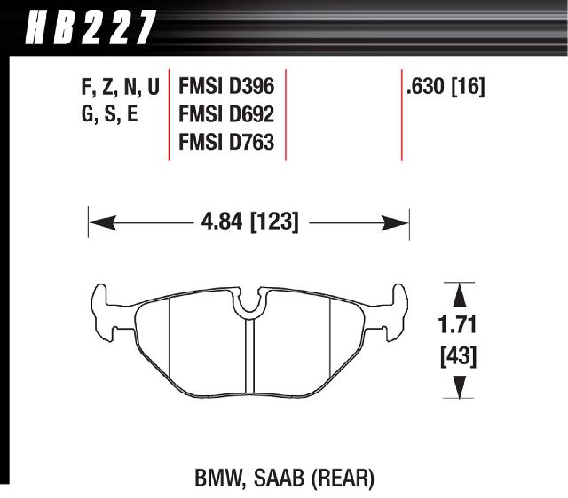 Disc Brake Pad Set - Rear for 1994-2003 BMW 530i (Hawk Performance HB227U.630)