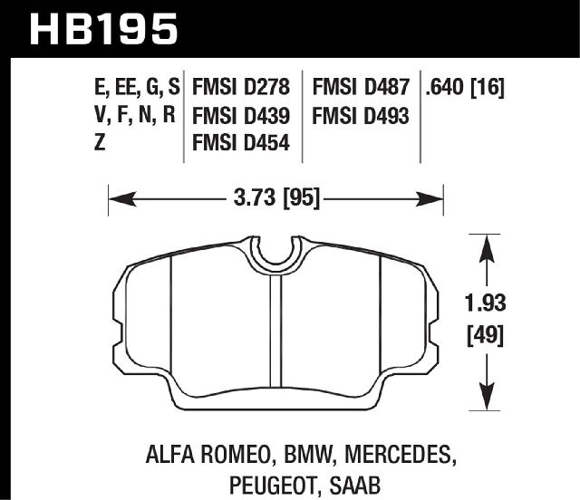 Disc Brake Pad Set - Front for 1989 Saab 9000 (Hawk HB195F.640)