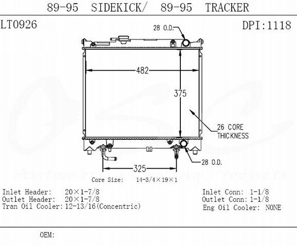 1995, 1994, 1993, 1992, 1991, 1990, 1989 Geo Tracker Radiator
