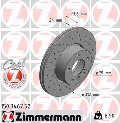 Disc Brake Rotor - Front for 2011-2013 BMW 325i (Zimmermann 150.3467.52)